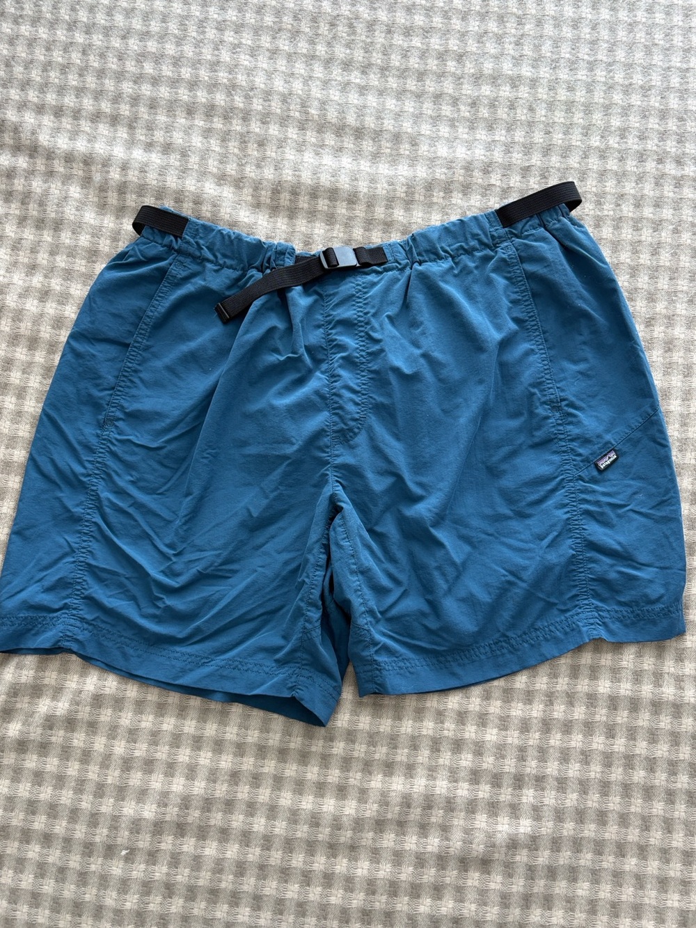 PATAGONIA SPELL OUT BELTED LINED GI III WATER SHORTS BLUE MEN’S XL